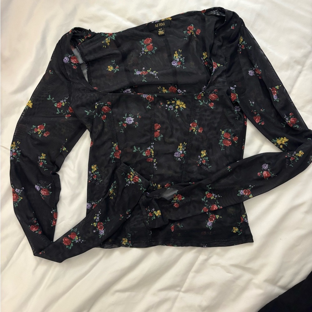 AFRM mesh floral going out top, long sleeves